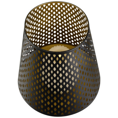 Large Laser-Cut Votive Candle Holder - - Black And Gold Finish