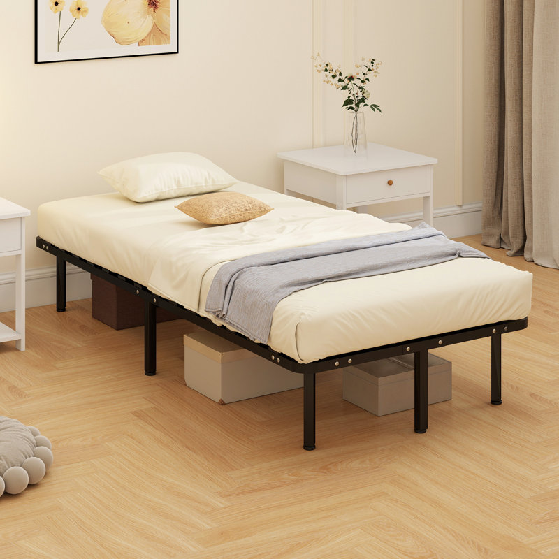  4ft6 Double Bed Frame, Metal Platform Bed Frame with 28 Wood Slats, Single (3')
