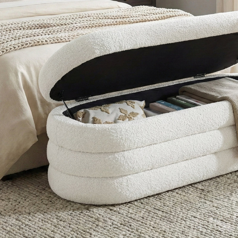 Banc rembourré 49 po avec rangement pour chambre à coucher, Beige
