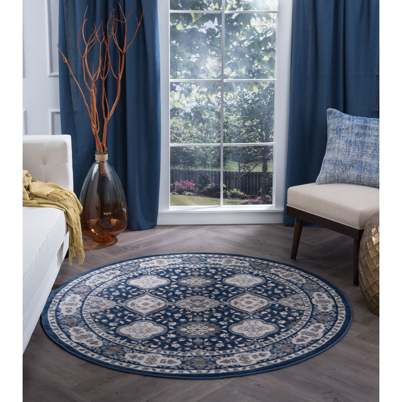 Tapis oriental bleu marine Wealden, Rond 7 pi 10 po