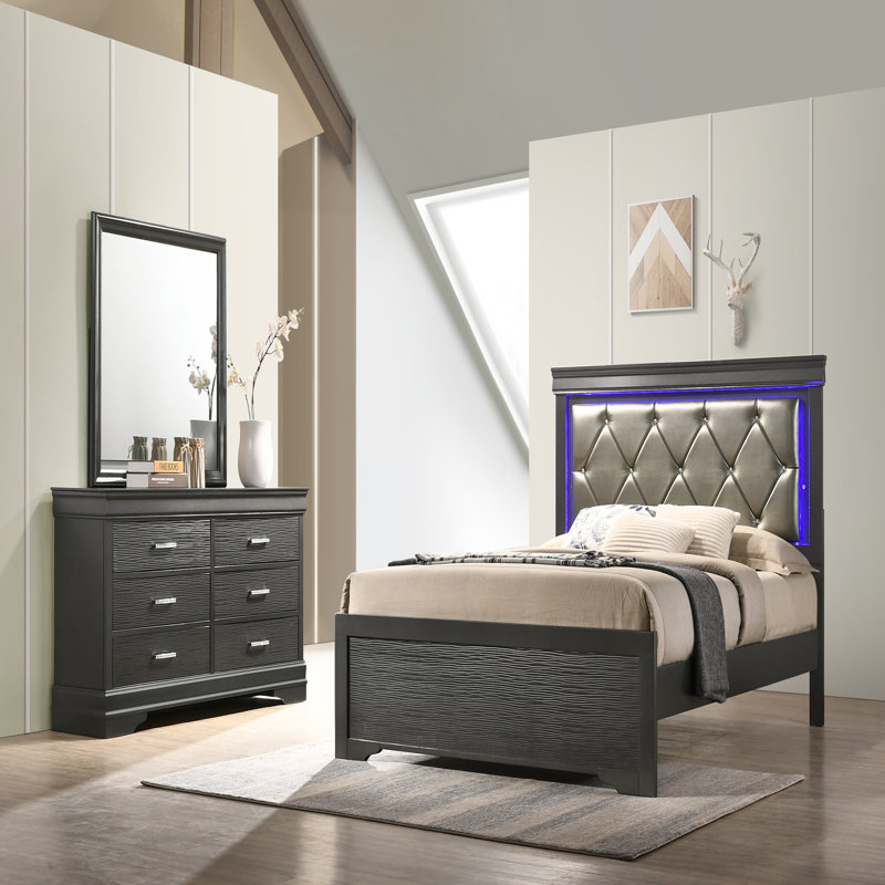 Commode moderne à 6 tiroirs en bois, Gris