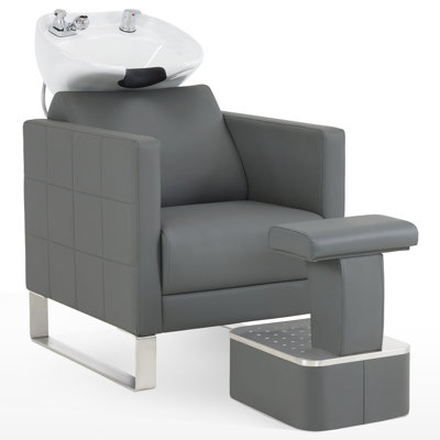 Backwash Shampoo Ceramic Bowl and Chair Set for Salon and Hair Stylist, Adjustable Shampoo Station