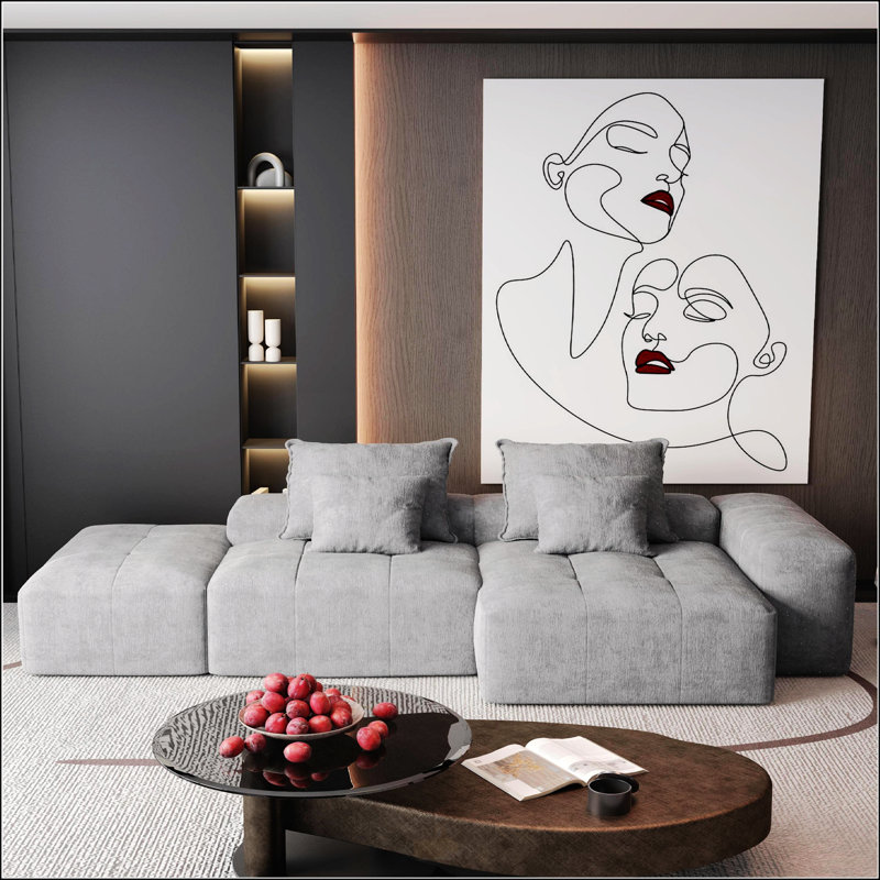 Canapé modulaire surdimensionné moderne avec repose-pieds, Velours côtelé gris