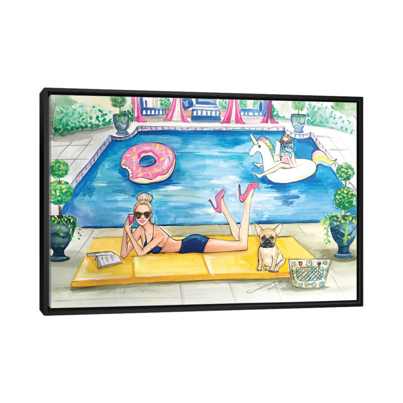 « summer pool party » par rongrong devoe, impression sur toile tendue, H 18 po x l 26 po x P 1,5 po, Toile avec cadre noir