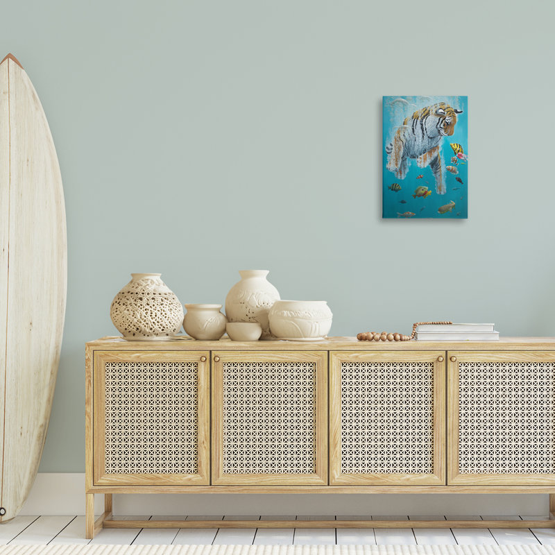 Swimming Tiger Among Fish Canvas, design by Heather Gauthier, 24" H x 16" W