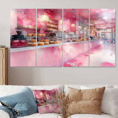 Pink Patisserie Paradise Accented With Red - Baking/Baked Goods Canvas Wall Art Set