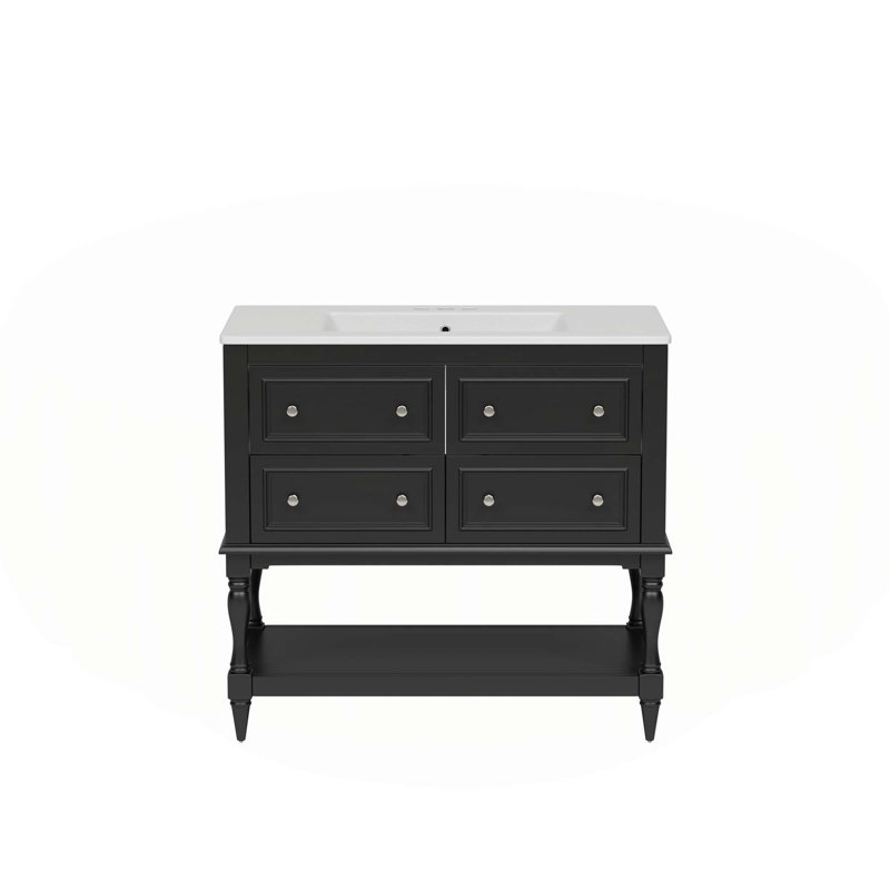 Modern Bathroom Vanity Cabinet with Multiple Functional Features, Black