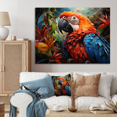 Hixson " Red Parrot Vibrant Plumage Geometric " by Designart