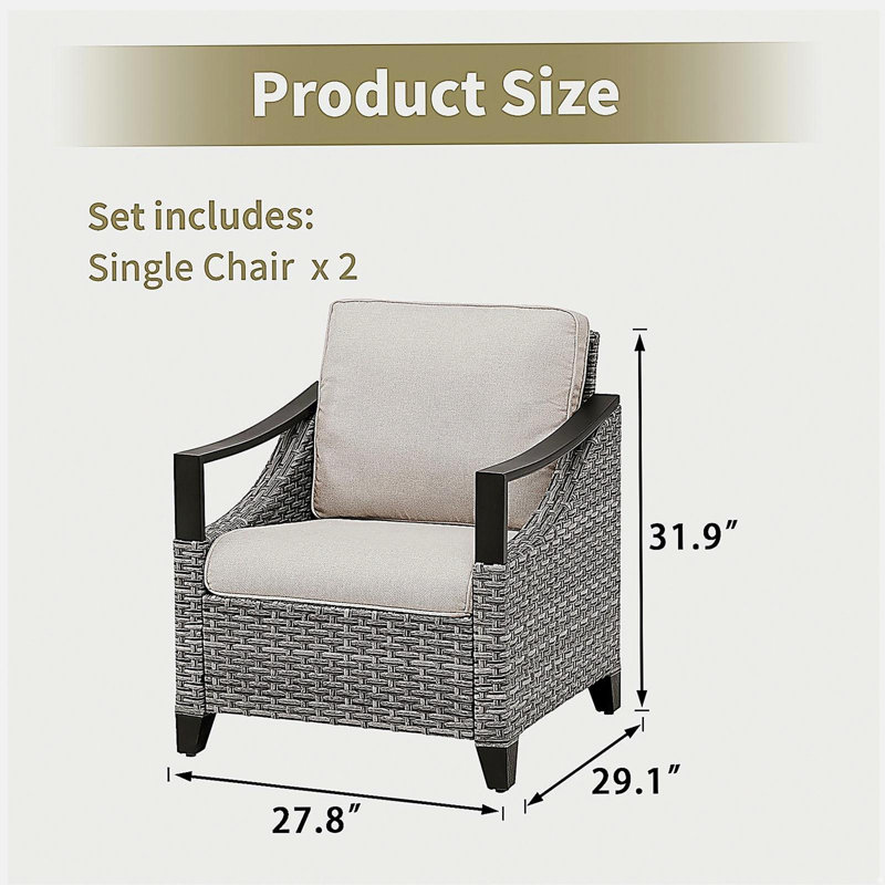 Ensemble de 2 chaises longues d'extérieur en osier gris avec coussins beiges pour véranda ou terrasse