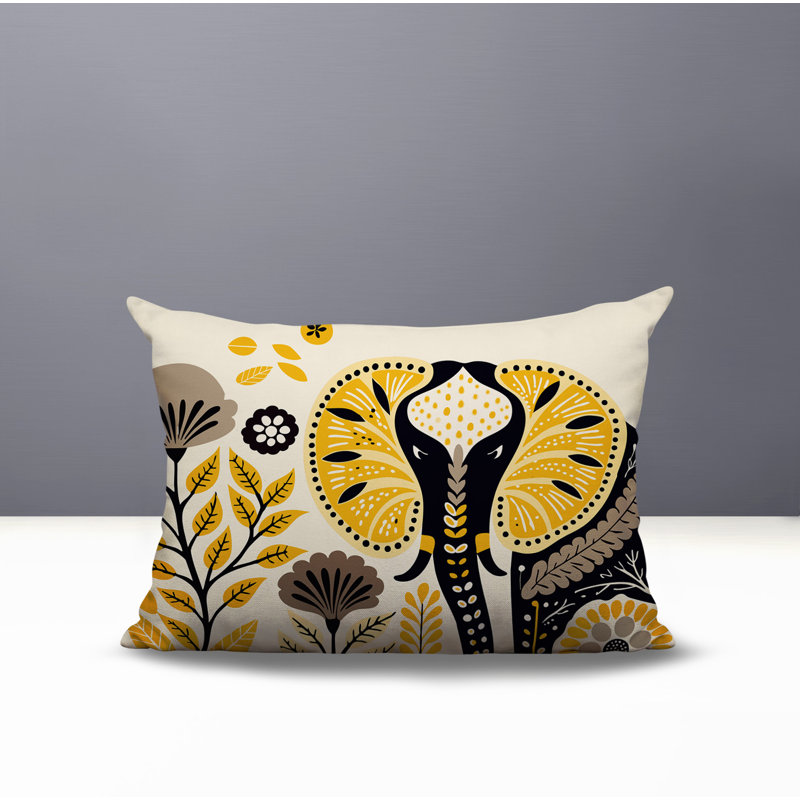 Coussin lombaire réversible intérieur / extérieur Issa Elephant, Rectangulaire H 14 po x l 20 po, Jaune