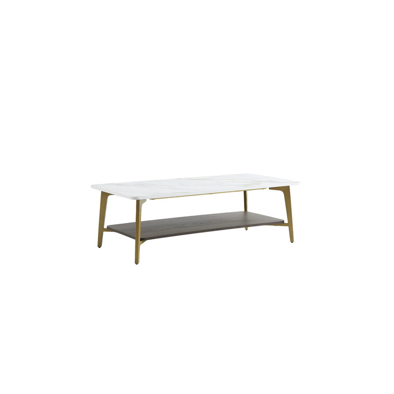 Table de salon rectangulaire Golden + White - structure en métal, rangement spacieux, facile à installer et salle blanche Golden + White, métal, intérieur