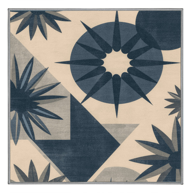 Machine Washable Pantelis Mid-Century Modern Geometric Rug in Gray – Gray Binding, 8' Square