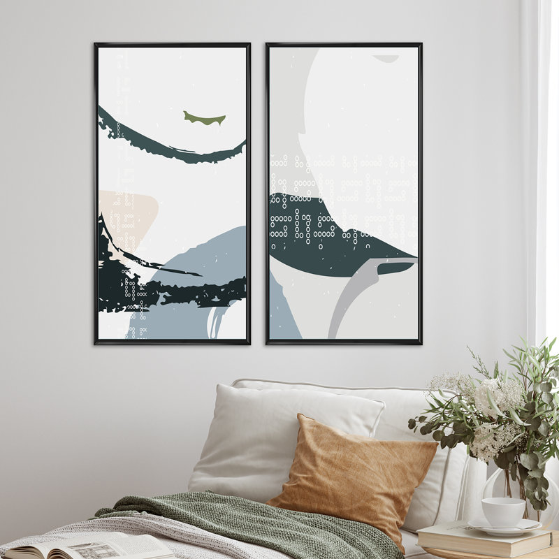 Set Of Abstract Minimalist I - 2 Piece Print Set on Canvas, 40" H x 40" W x 1.5" D, Black Framed Canvas