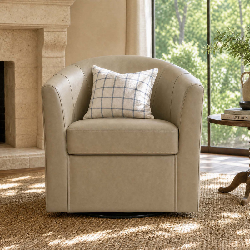 Fauteuil d'appoint pivotant rembourré en similicuir, Crème