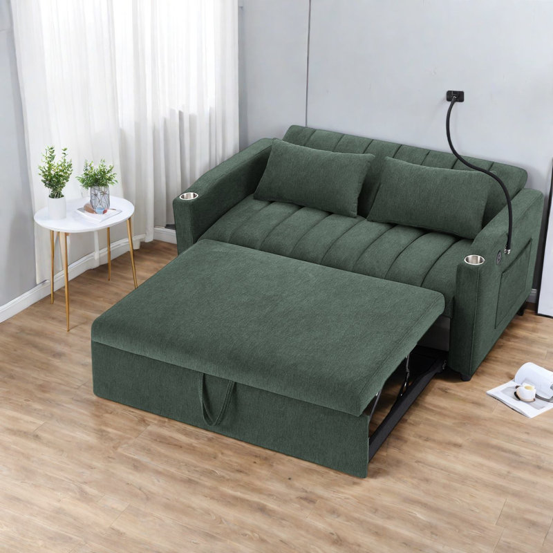 Canapé-lit vert multifonctionnel, confort en polyester, design moderne pour le salon