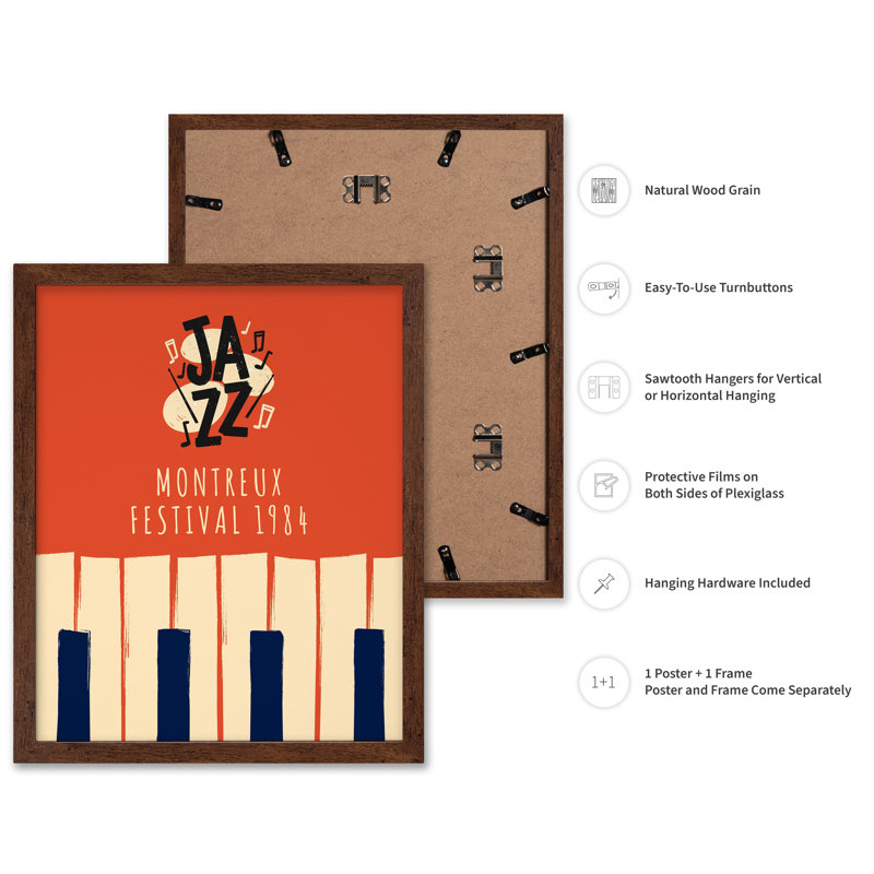 Jazz Montreux Festival, 16"H x 20"W, Poster, Brown Framed