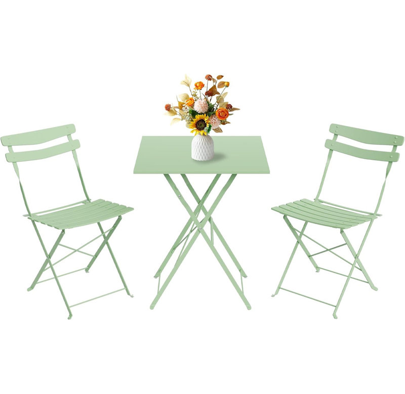 Ensemble bistro 3 pièces pliable - Sans assemblage, table de patio et 2 chaises pour balcon, cour, jardin, Noir
