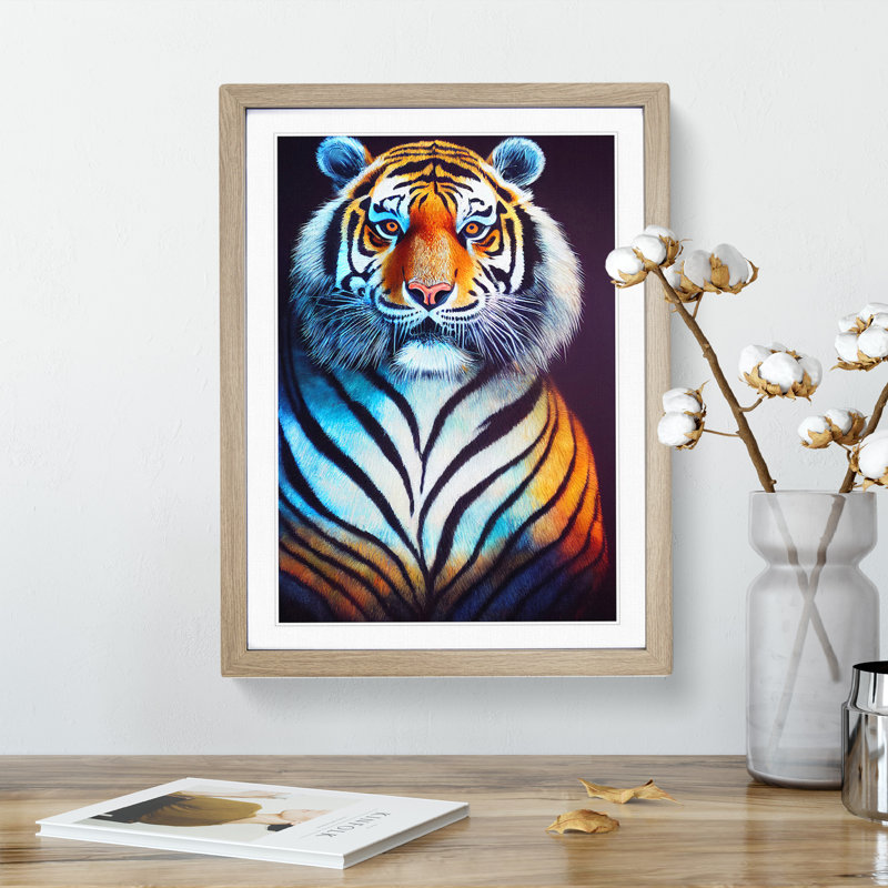Striking Tiger No.1 1 Piece Single Picture Frame Wall Art, 34cm H x 25cm W x 2cm D, Oak Framed