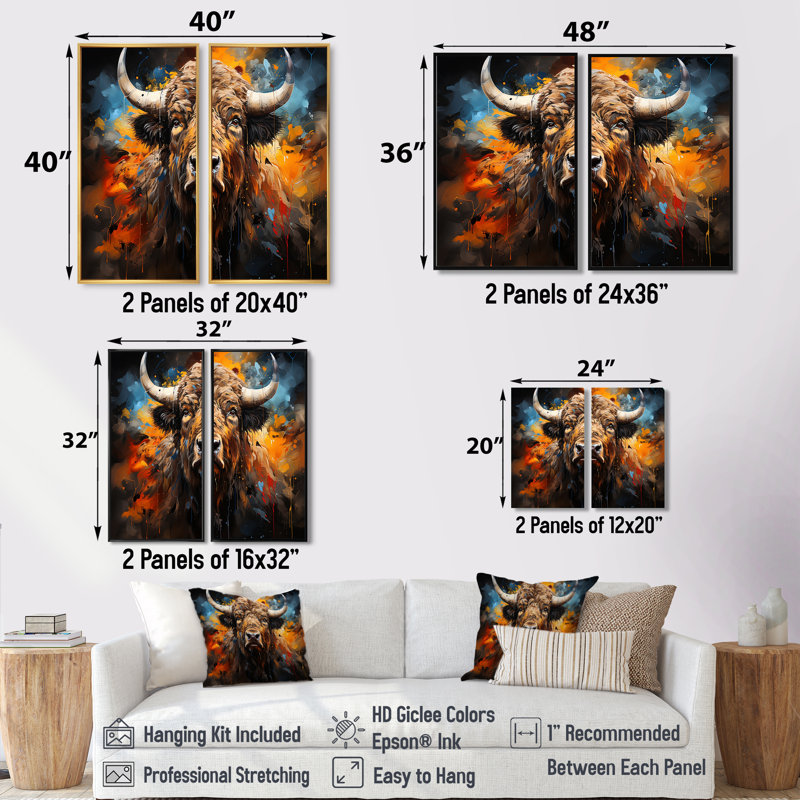 Buffalo Majestic Bison Collage - art mural sur toile brune, Noir, H 36 po x l 48 po, Reproduction encadrée sans passe-partout