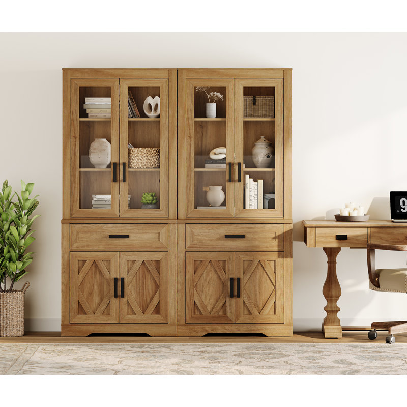 Laziza 5 Tier Bookcase With Barn Door,73.3" Tall Open Storage Bookshelf,Floor Standing Farmhouse Display Organizer With Drawer For Home Office,Living Room