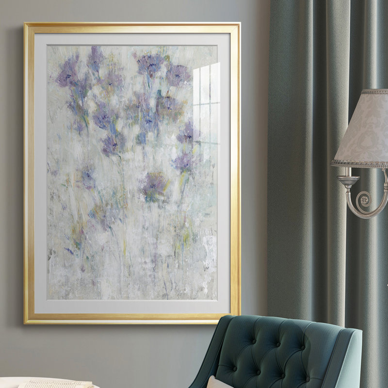 Lavande, Fresque florale I, reproduction encadrée de qualité supérieure - prête à être accrochée, Cadre doré