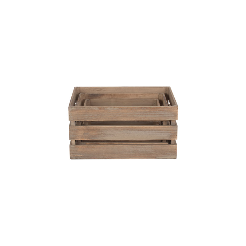 Slatted Manufactured Wood 3 Piece Organiser Box Set, Brown