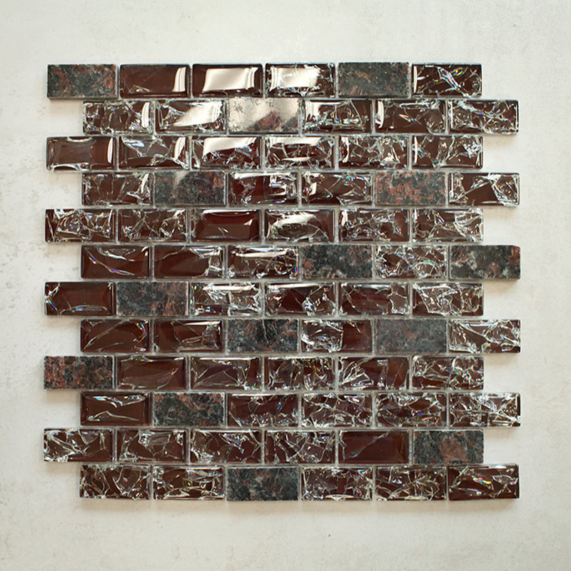 Carreau de mosaïque murale aspect brique Crackle, Émeraude foncé