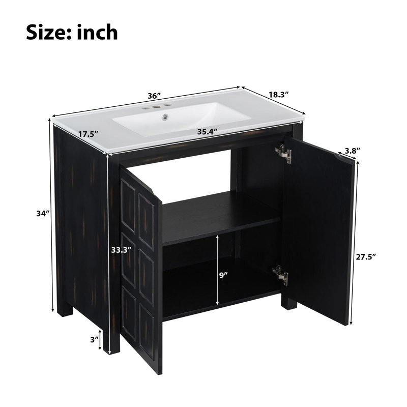 Organisateur de meuble-lavabo 36 po avec lavabo en céramique, ensemble de rangement pour salle de bain, Espresso