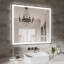 Miroir de salle de bain moderne sans cadre avec fonction de désembuage et lumière réglable-566337166-566337165-551068562