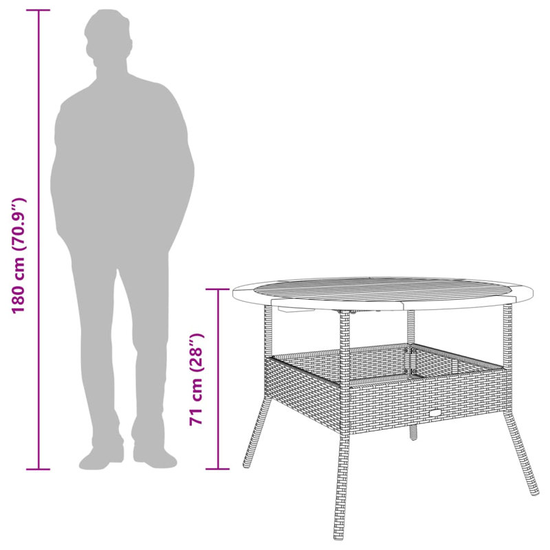 Garden Table With Acacia Wood Top 110X71 Cm Poly Rattan, Black