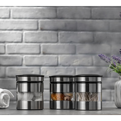 Airtight Food Storage Container For Kitchen Counter With Window, [Set Of 3] Canister Set Ideal For Flour Tea, Sugar, Coffee, Candy, Cookie Jar