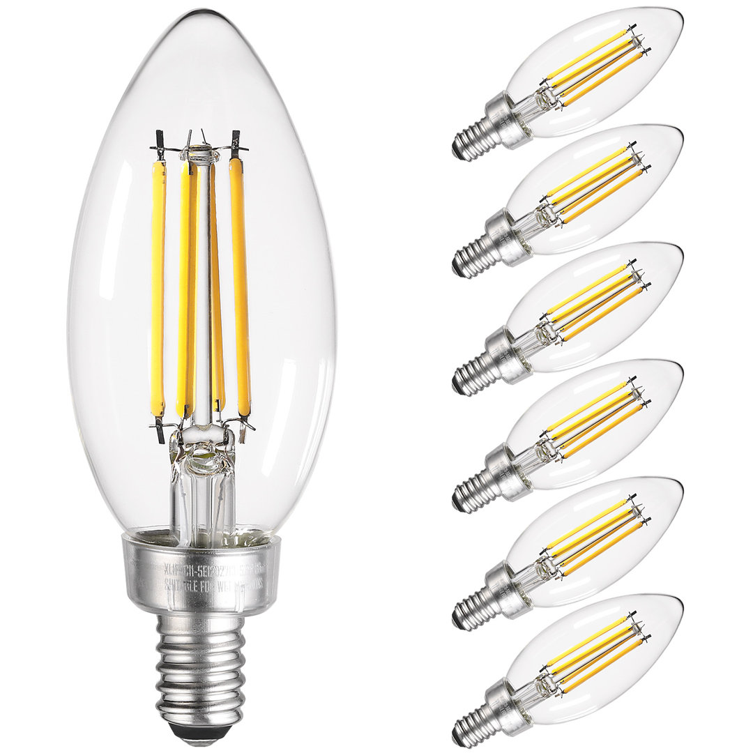 60 Watt Equivalent C11 E12/Candelabra Dimmable 2700K LED Bulb (Set of 6) TORCHSTAR