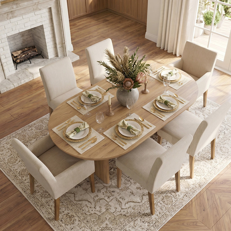 Ensemble de chaises de salle à manger 6 pièces en bois massif revêtu de lin, Beige