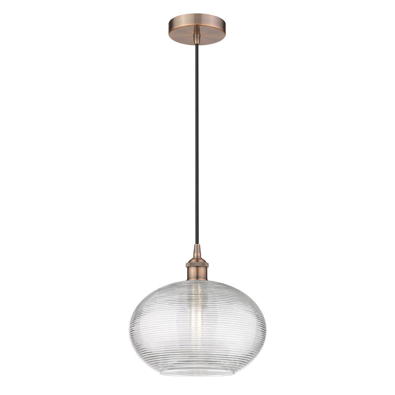 Luminaire suspendu à 1 lumière Edison Jerard-616-G555, H 10,75 po x l 12 po x P 12 po, Cuivre antique