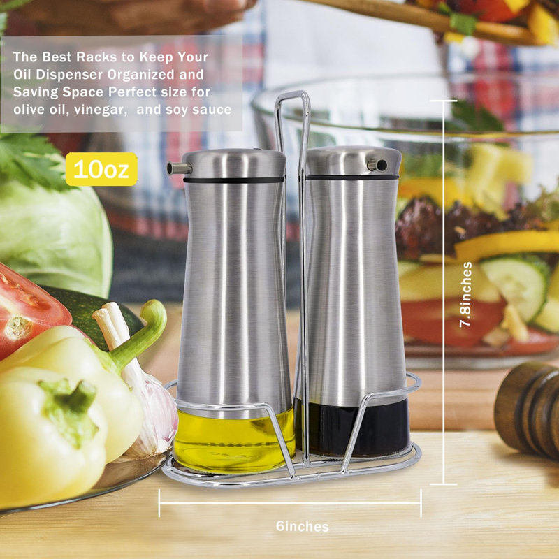 Distributeur d'huile et de vinaigre avec support - Ensemble de 2 flacons distributeurs d'huile anti-goutte pour la cuisine - Accessoires et décoration pour la maison, les restaurants et les mariages