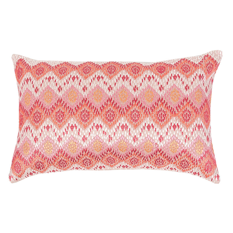 Darla Red Cotton Embroidered Ikat Lumbar Pillow