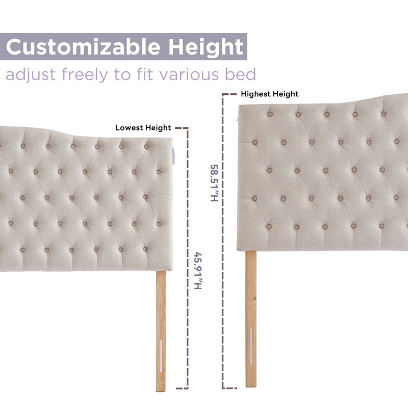 Tête de lit tapissier Aveigha, Très grand, Lin beige