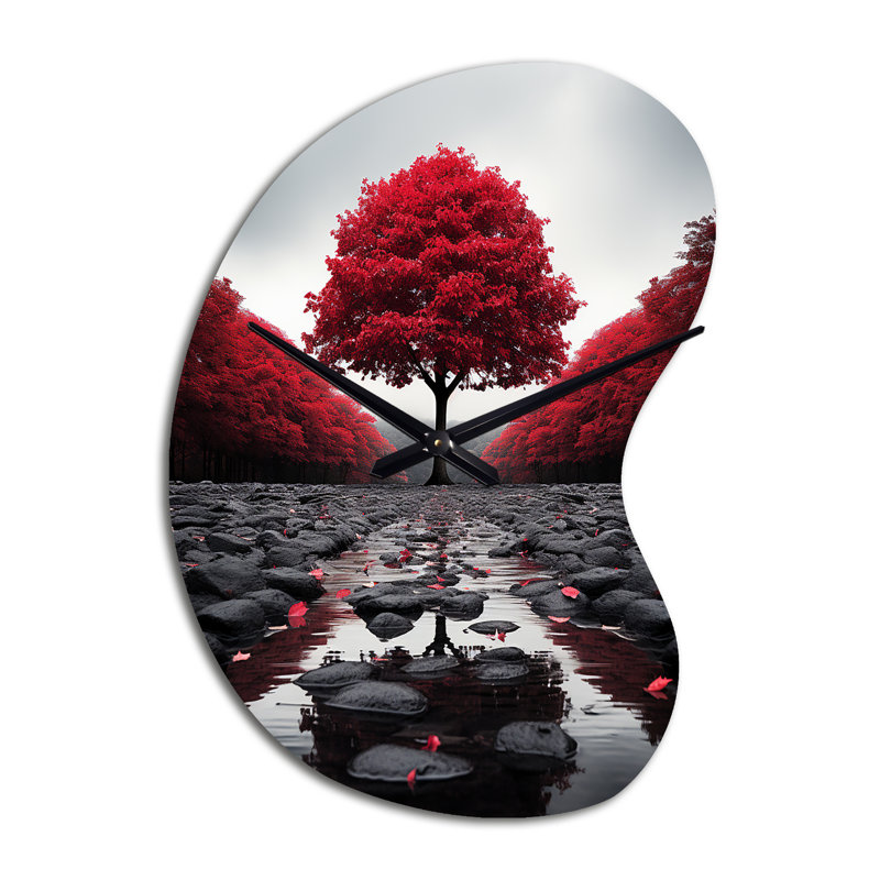 Rouge et gris forêt sérénité - sculpture d'horloge murale en forme de flèche rouge, Grand