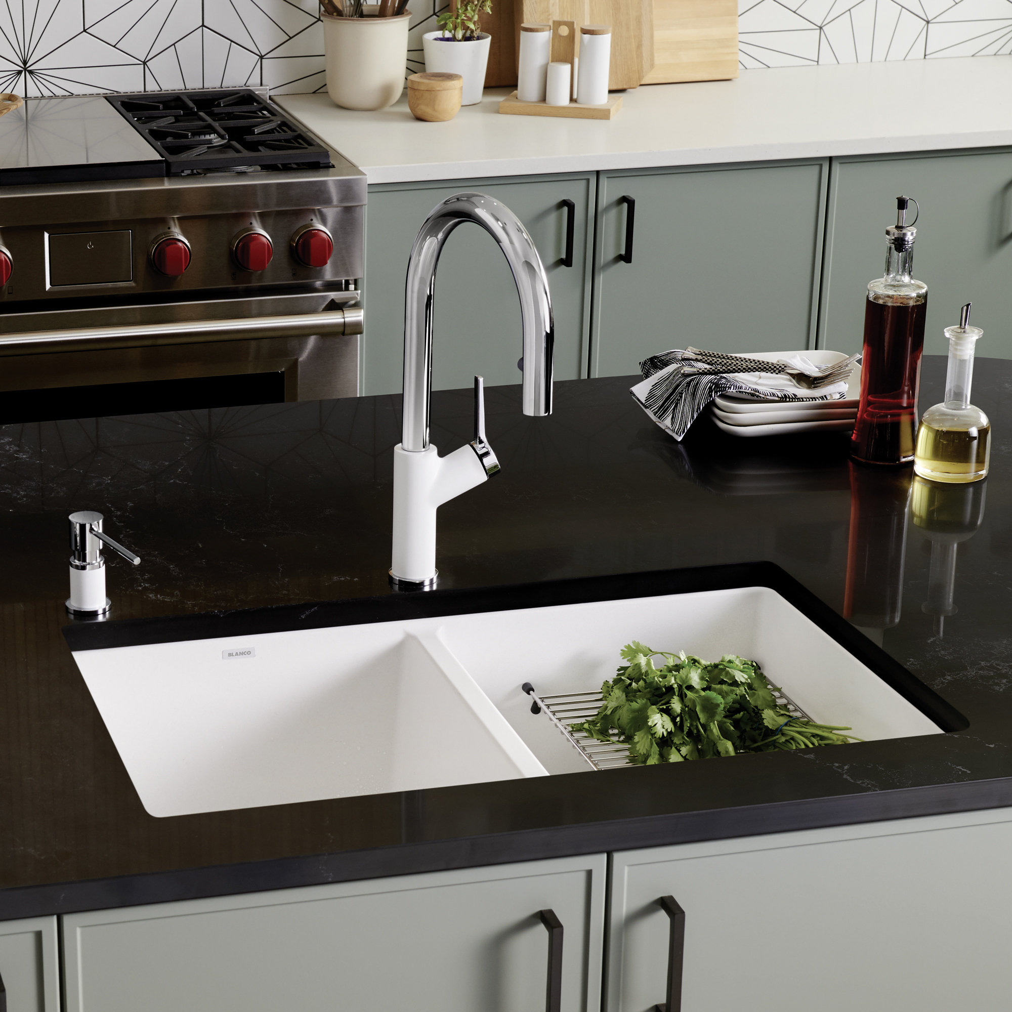Precis SILGRANIT 29" 50/50 Double Bowl Undermount Kitchen Sink, White
