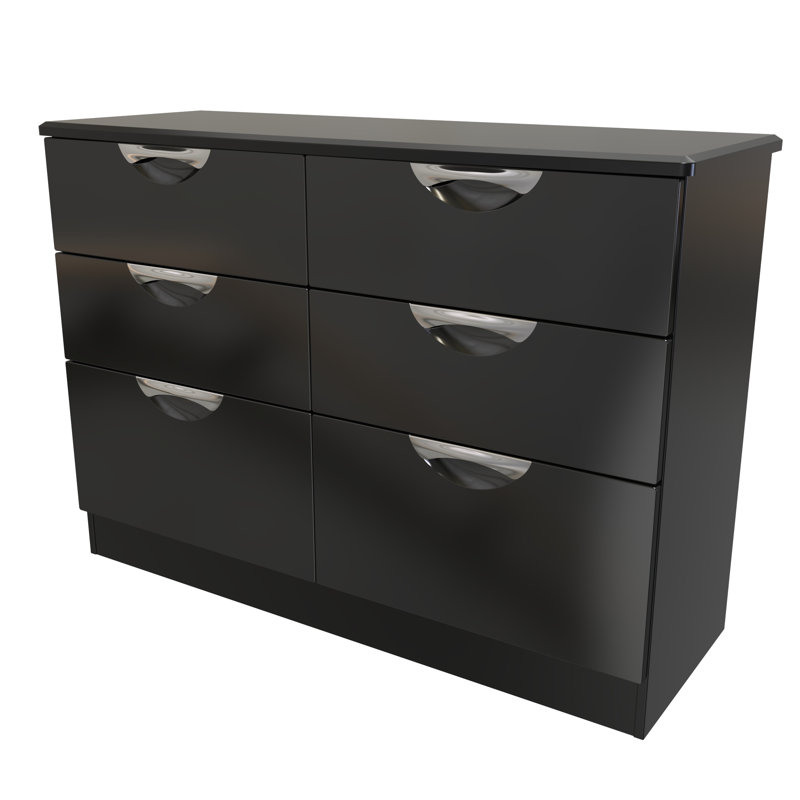 Fully Assembled Leodis 6 - Drawer Chest of Drawers, Black Gloss