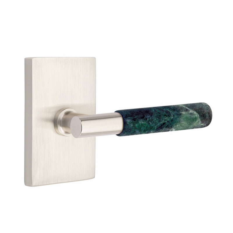 Emtek Select Privacy Leverset, Modern Rect. Rosette, T-Bar Stem, CF, Satin Nickel/Green Marble Handle