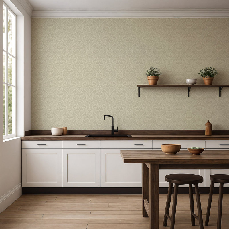Drawing Room Leaf - Platinum Wallpaper, Self-adhesive, Linen