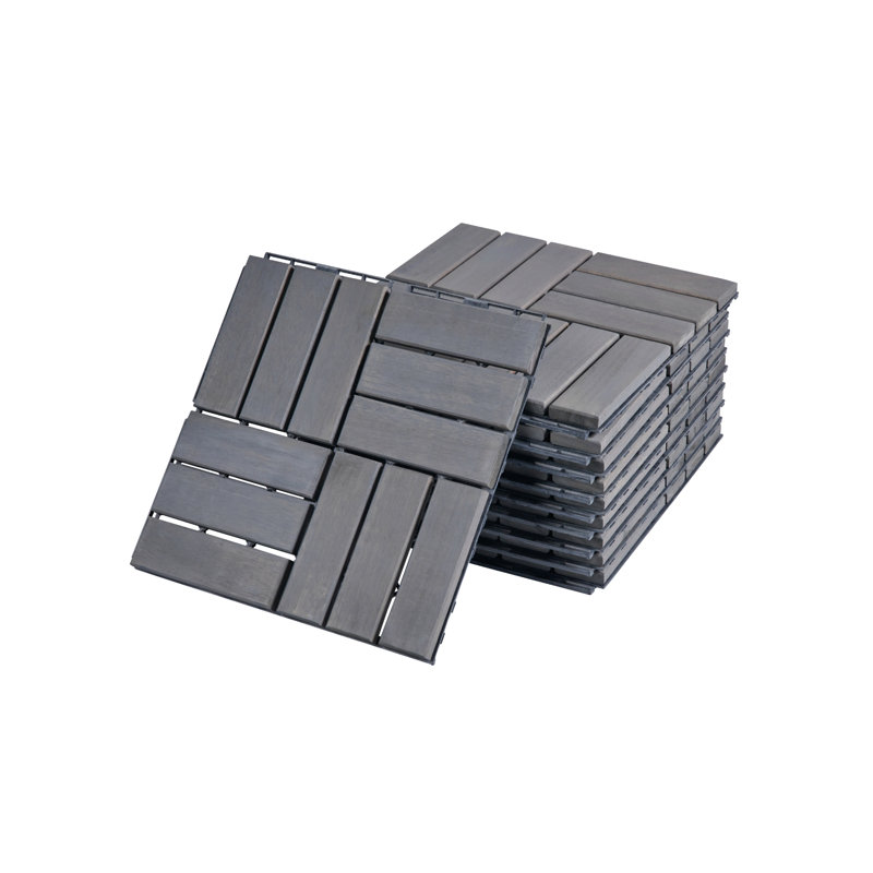 12" X 12" Wood Interlocking Deck Tile Checker Pattern, Gray