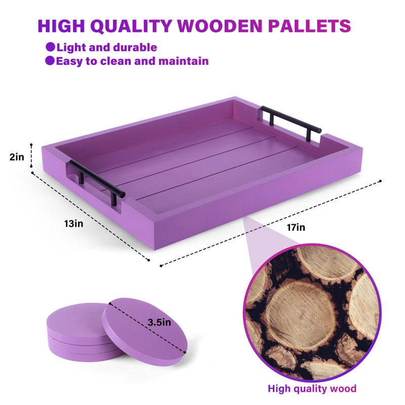 Adell Solid Wood Tray, Purple
