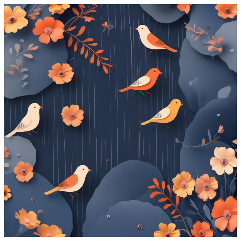 Coussins décoratifs oiseaux et fleurs orange, 16 x 16 pouces