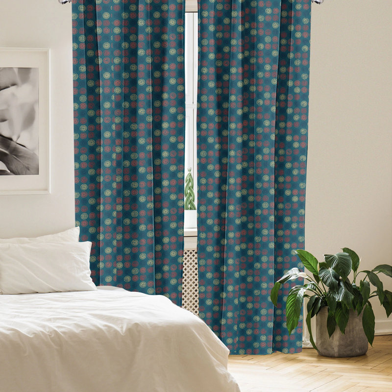 Blue Geometric Polyester Room Darkening Curtain Panels