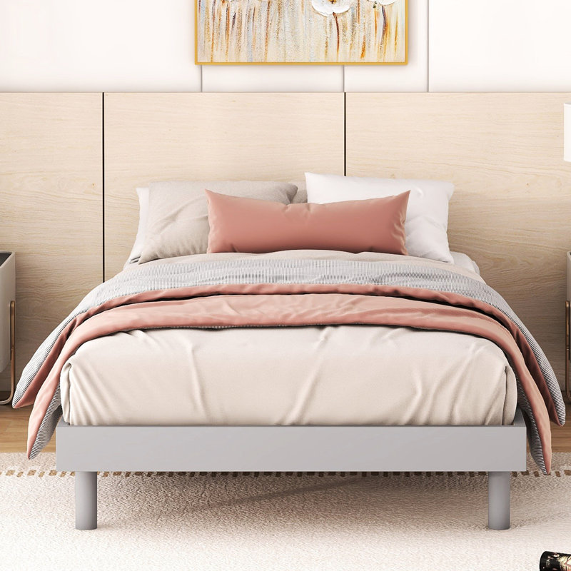 Twin Size Bed In Elegant Grey With A Floating Platform For Bedroom Frame Beds