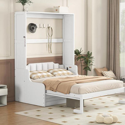 Queen Size Murphy Bed Wall Bed With Cushion,White(OLD SKU:LP000791AAK-1)
