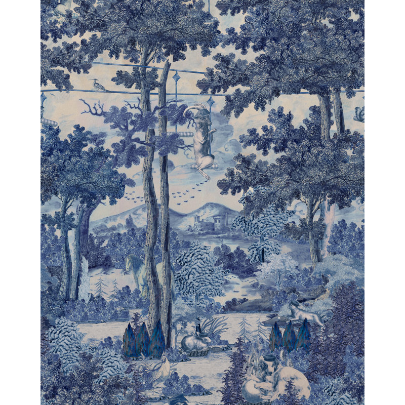 TOILE DU CARPATHIANS Ruby Wallpaper, Blue/Taupe