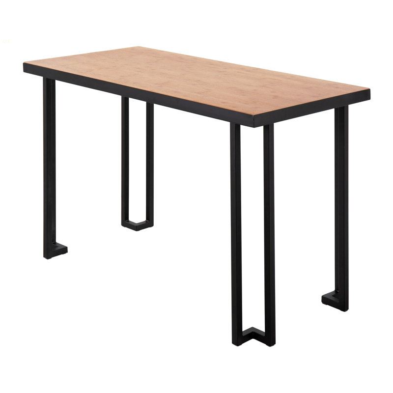 Roman Industrial Desk In Black Steel With Natural Wood Top By